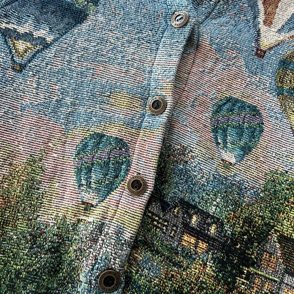 Sugar Street Weavers VTG 80 Cottagecore Boho Tapestry Hot Air Balloon Art Jacket - Picture 7 of 9